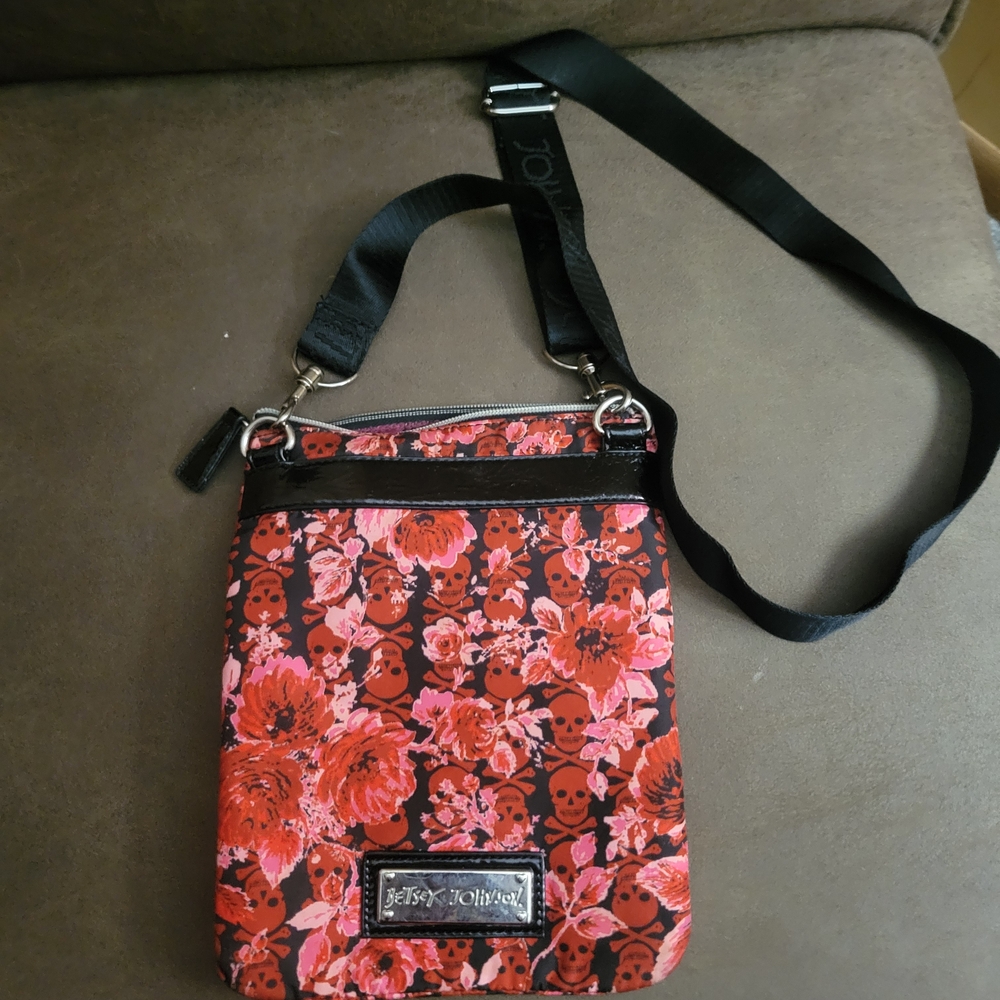 Betsey Johnson Red Floral Skull Crossbody Bag